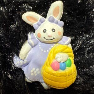 Vintage Easter Unlimited Inc. Bunny Brooch Pin With Basket & Eggs - Collectible